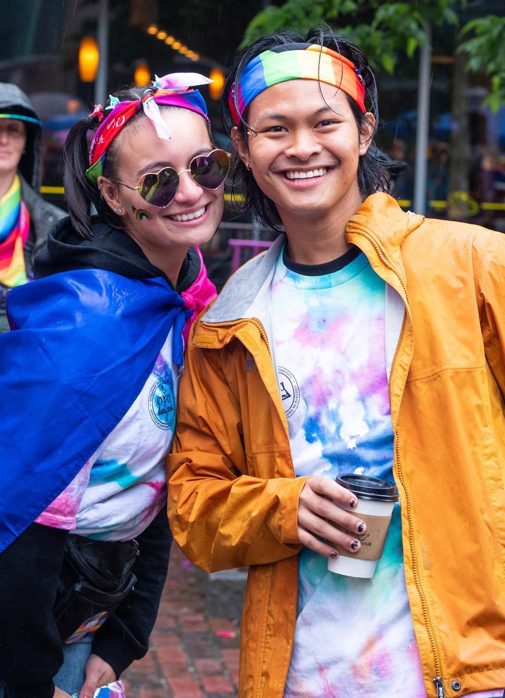 Two students smiling at a Pride event in Portland, Maine