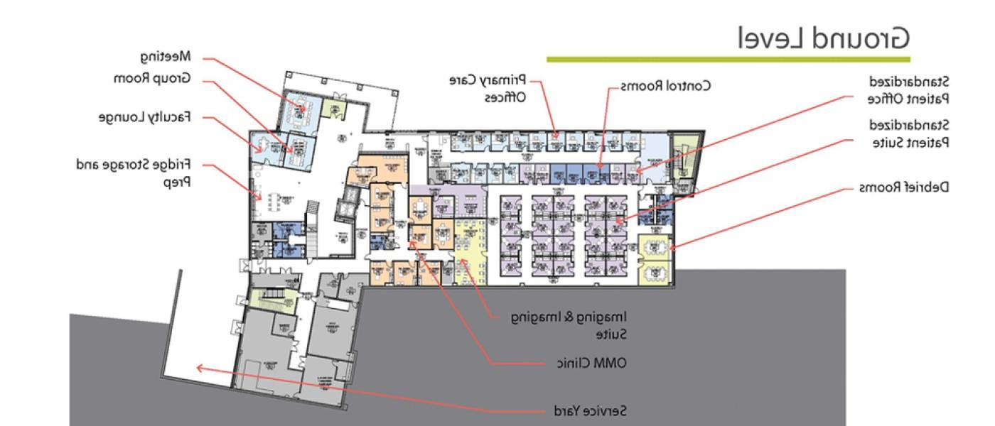 Map of the ground level for the upcoming U N E College of Osteopathic Medicine building