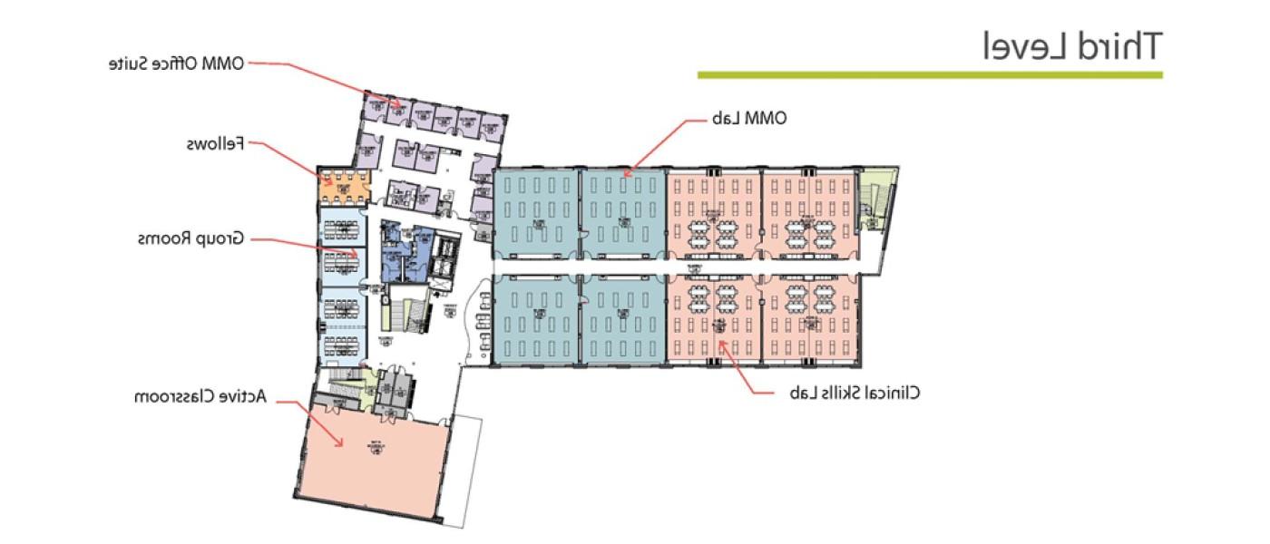 Map of the third level for the upcoming U N E College of Osteopathic Medicine building