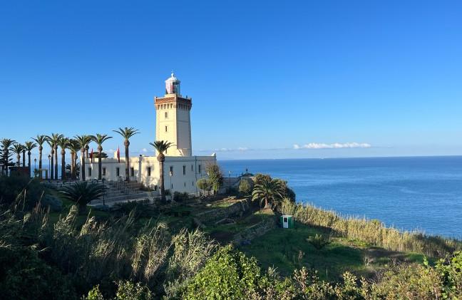 A view of a tower on the ocean in Morocco